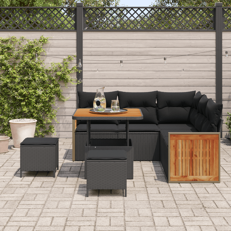 Casa si Gradina - Gradina si terasa - Mobilier exterior - Canapele si fotolii gradina - Set Canapea Gradina  cu 8 piese cu perne Negru Poliratan Acacia - Infinity.ro