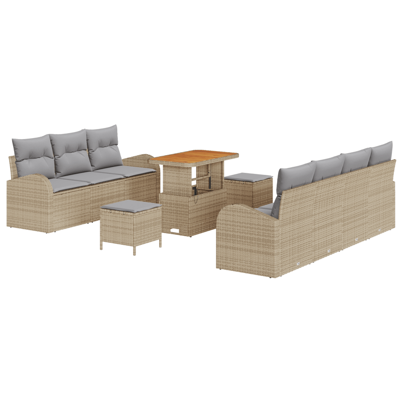 Casa si Gradina - Gradina si terasa - Mobilier exterior - Canapele si fotolii gradina - Set de Canapea Gradina cu 10 Piese cu Perne Bej Poli Ratan Acacia - Infinity.ro