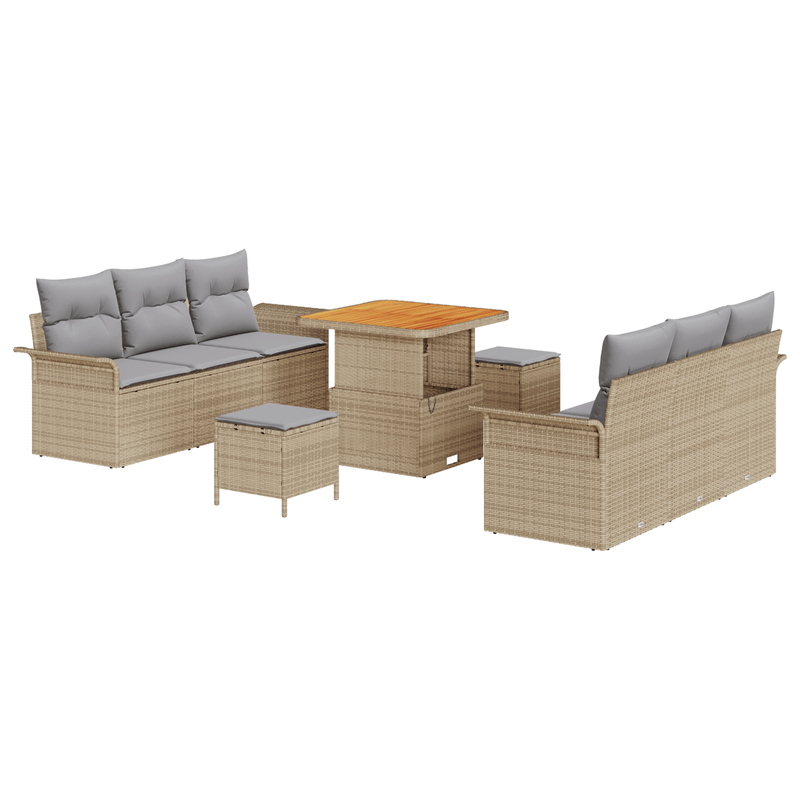Casa si Gradina - Gradina si terasa - Mobilier exterior - Canapele si fotolii gradina - Set canapele gradina  cu 9 piese si perne bej din ratan poli acacia - Infinity.ro