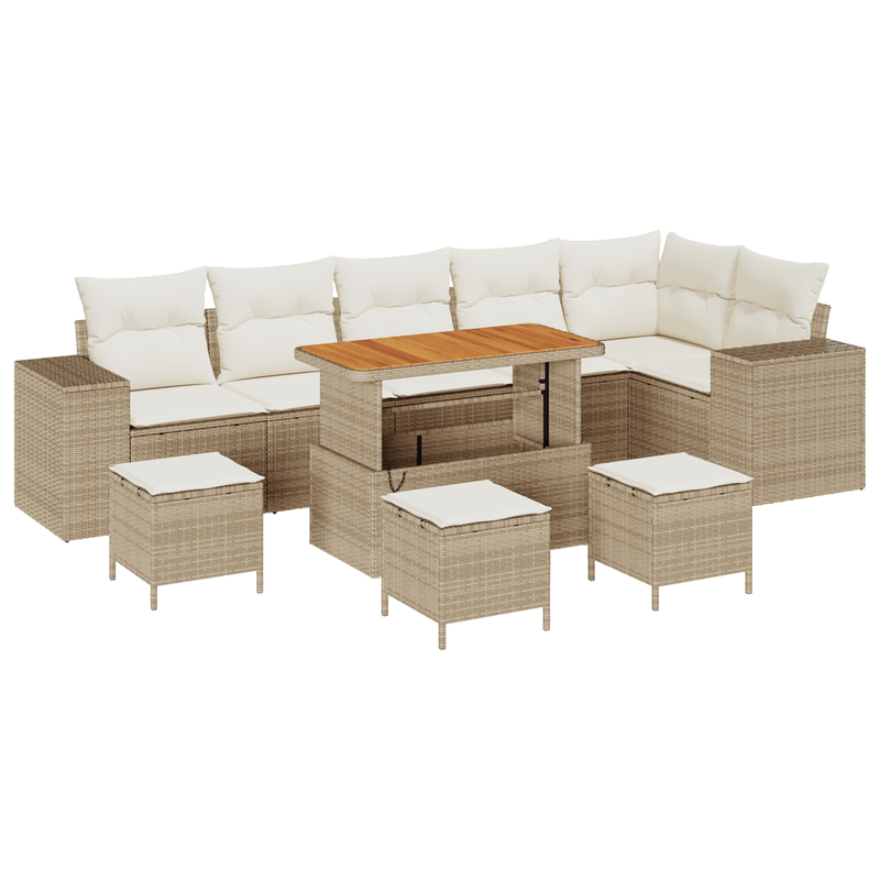 Casa si Gradina - Gradina si terasa - Mobilier exterior - Canapele si fotolii gradina - Set Canapea Gradina  cu Pernite Bej din Ratan Poliesteric Acacia - Infinity.ro