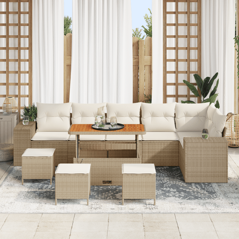 Casa si Gradina - Gradina si terasa - Mobilier exterior - Canapele si fotolii gradina - Set Canapea Gradina  cu Pernite Bej din Ratan Poliesteric Acacia - Infinity.ro