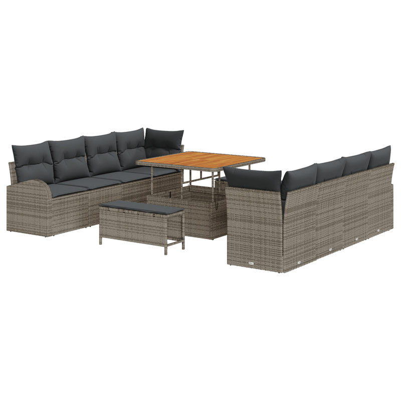 Casa si Gradina - Gradina si terasa - Mobilier exterior - Canapele si fotolii gradina - Set canapea gradina  11 piese cu perne gri din poliratan si acacia - Infinity.ro