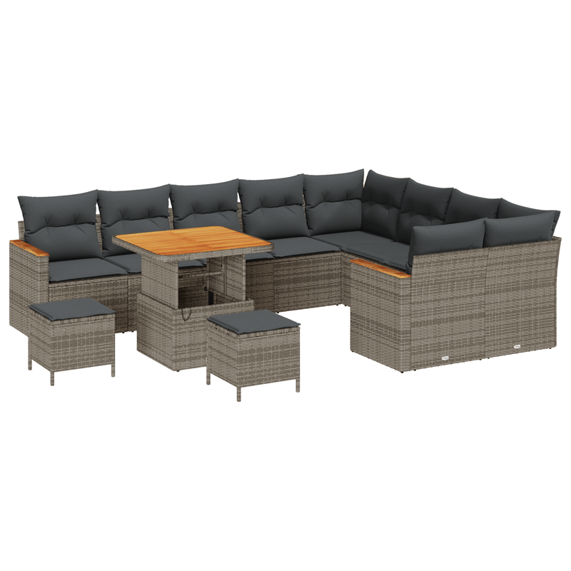 Casa si Gradina - Gradina si terasa - Mobilier exterior - Canapele si fotolii gradina - Set de Canapea de Gradina  de 12 Piese cu Perne Gri din Ratan Poliaratan Acacia - Infinity.ro