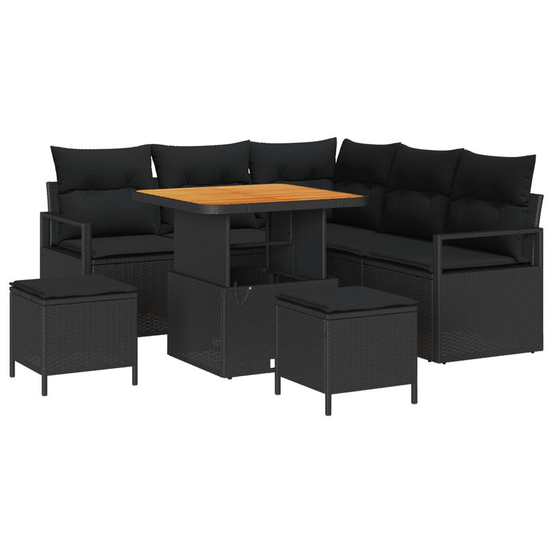 Casa si Gradina - Gradina si terasa - Mobilier exterior - Canapele si fotolii gradina - Set de Sofa pentru Gradina  cu 8 Piese si Perna Negru Poliratan Acacia - Infinity.ro
