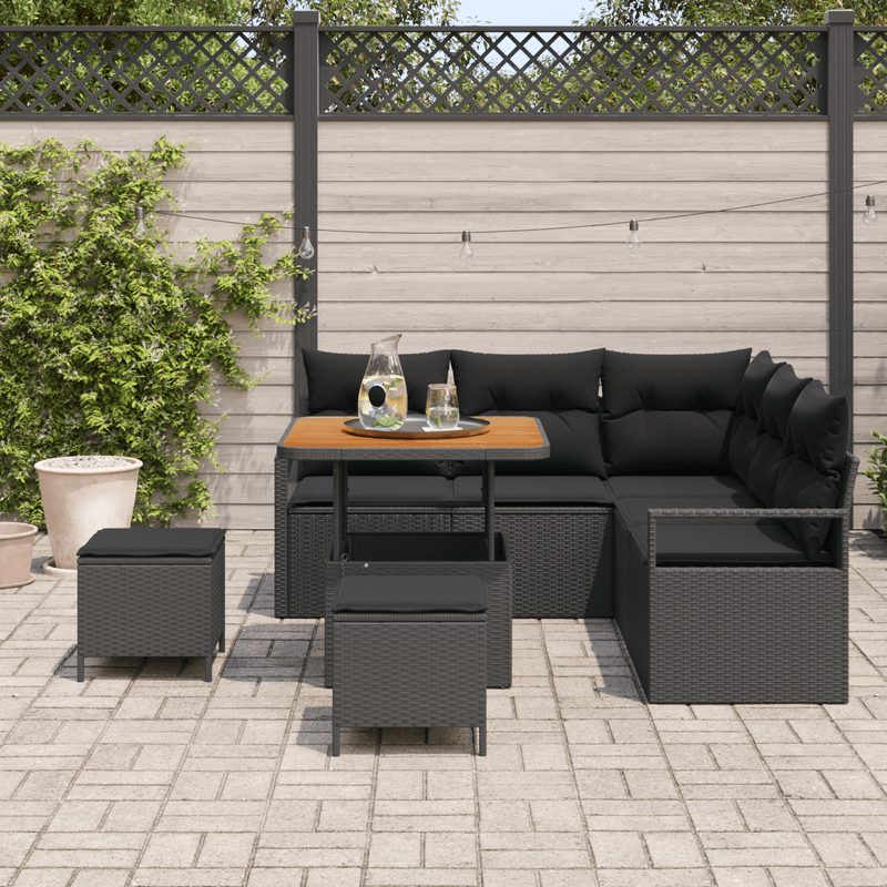 Casa si Gradina - Gradina si terasa - Mobilier exterior - Canapele si fotolii gradina - Set de Sofa pentru Gradina  cu 8 Piese si Perna Negru Poliratan Acacia - Infinity.ro