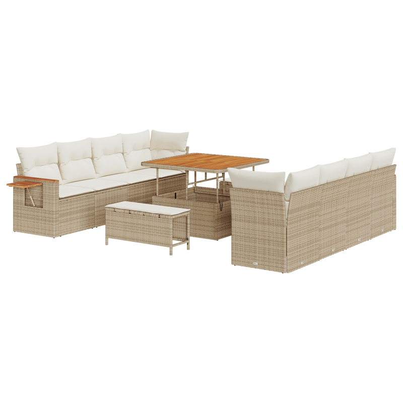 Casa si Gradina - Gradina si terasa - Mobilier exterior - Canapele si fotolii gradina - Set de canapea de gradina cu 11 piese si perne Bej Poli Ratan Acacia - Infinity.ro