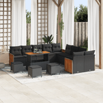 Casa si Gradina - Gradina si terasa - Mobilier exterior - Canapele si fotolii gradina - Set de sofa de gradina  14 piese cu perne negre din ratan politat si acacia - Infinity.ro