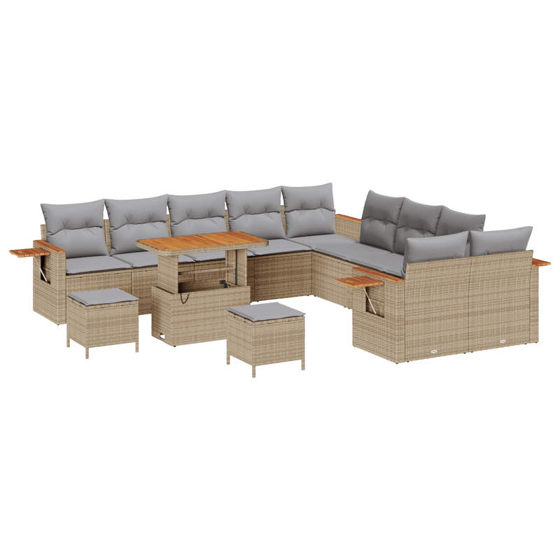 Casa si Gradina - Gradina si terasa - Mobilier exterior - Canapele si fotolii gradina - Set Canapea de Gradina  cu 13 Piese cu Perne Bej Poli Ratan Acacia - Infinity.ro