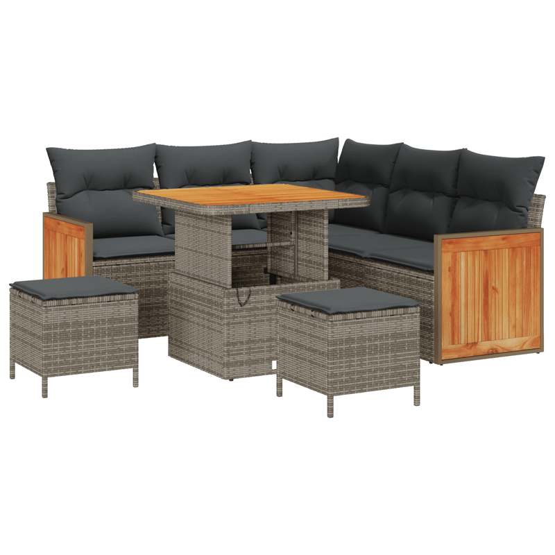Casa si Gradina - Gradina si terasa - Mobilier exterior - Canapele si fotolii gradina - Set de canapea pentru gradina  de 8 piese cu perne gri din ratan poli si acacia - Infinity.ro