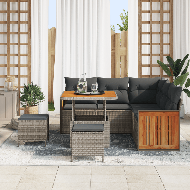 Casa si Gradina - Gradina si terasa - Mobilier exterior - Canapele si fotolii gradina - Set de canapea pentru gradina  de 8 piese cu perne gri din ratan poli si acacia - Infinity.ro