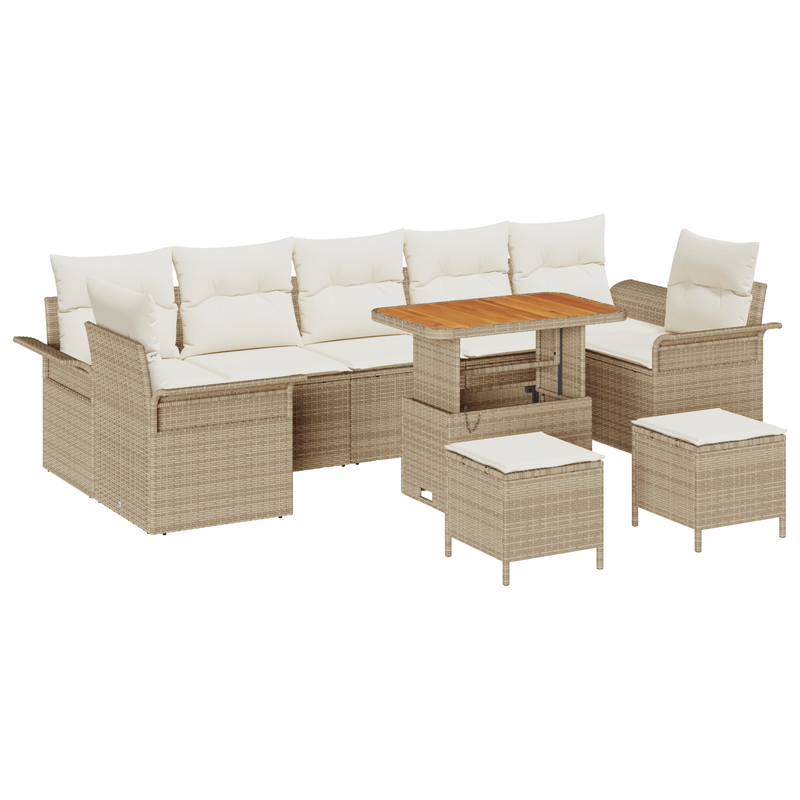 Casa si Gradina - Gradina si terasa - Mobilier exterior - Canapele si fotolii gradina - Set de Canapea de Gradina cu 10 Piese si Pernite Bej Ratan Polimeric Acacia - Infinity.ro