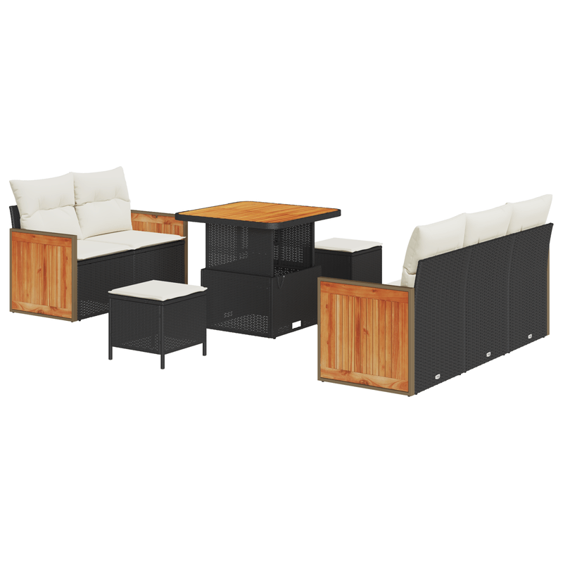 Casa si Gradina - Gradina si terasa - Mobilier exterior - Canapele si fotolii gradina - Set canapea gradina  8 piese cu perne negru ratan polimer acacia - Infinity.ro