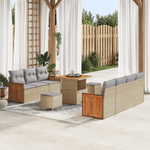 Casa si Gradina - Gradina si terasa - Mobilier exterior - Canapele si fotolii gradina - Set de canapele de gradina  cu 10 piese cu perne Bej Poliratan Acacia - Infinity.ro