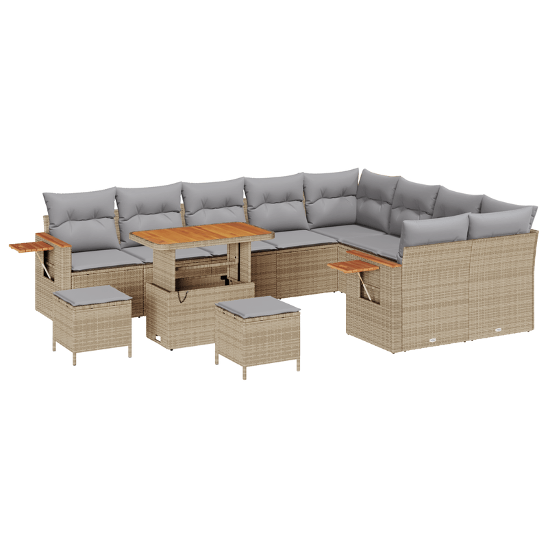 Casa si Gradina - Gradina si terasa - Mobilier exterior - Canapele si fotolii gradina - Set de canapea de gradina  12 piese cu perne Bej din ratan poli acacia - Infinity.ro