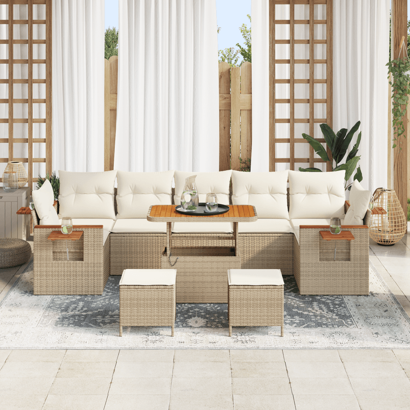 Casa si Gradina - Gradina si terasa - Mobilier exterior - Canapele si fotolii gradina - Set Canapea Gradina 10 Piese cu Perne Bej Poliratan Acacia - Infinity.ro