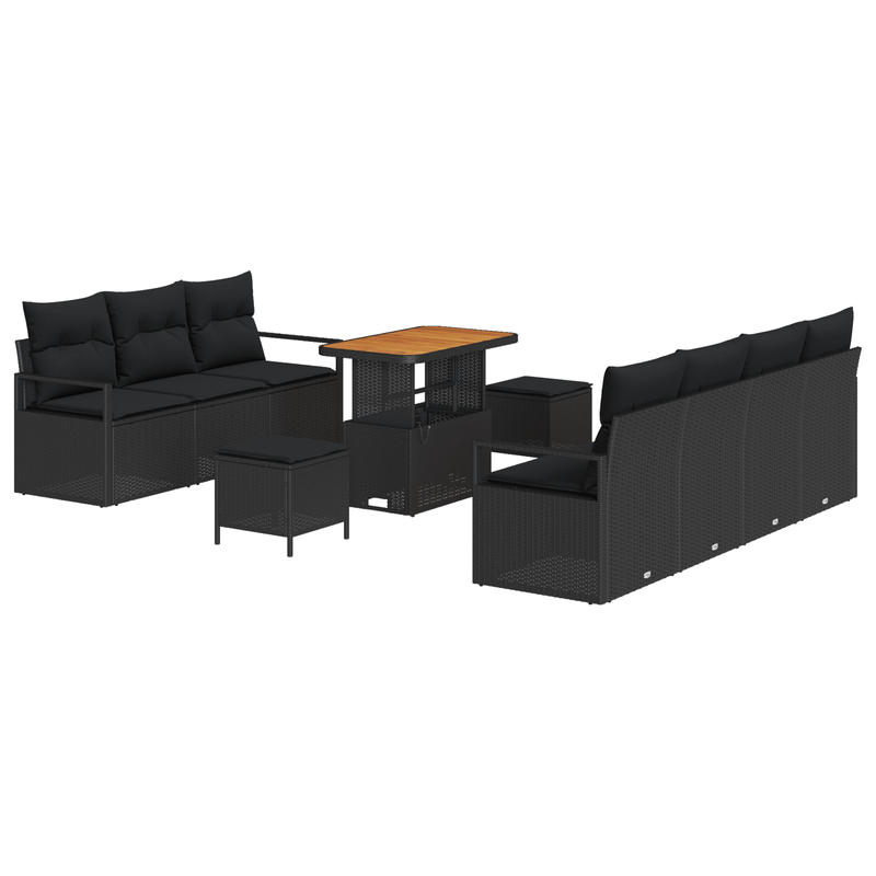 Casa si Gradina - Gradina si terasa - Mobilier exterior - Canapele si fotolii gradina - Set de canapele de gradina  10 piese cu perne Negre Ratan Poli Acacia - Infinity.ro
