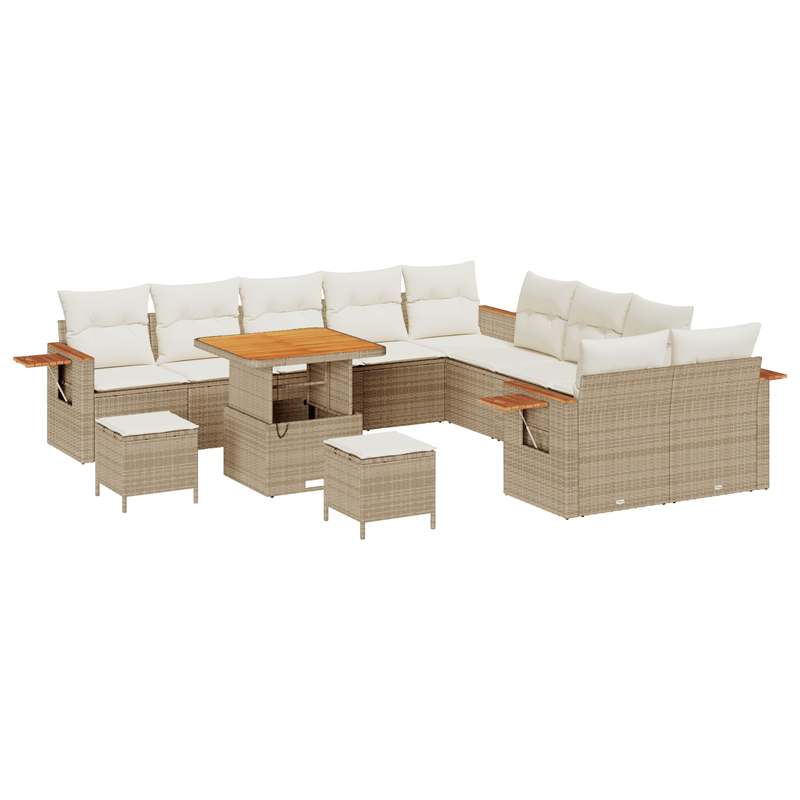 Casa si Gradina - Gradina si terasa - Mobilier exterior - Canapele si fotolii gradina - Set 13 piese Gradina  cu perne ratan poli bej Acacia - Infinity.ro