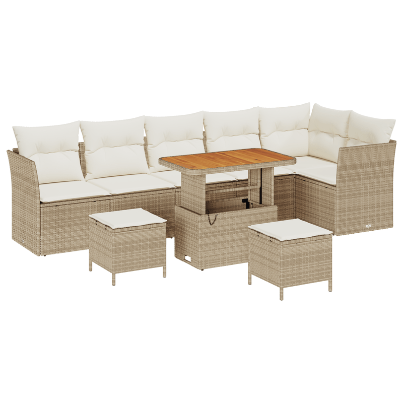 Casa si Gradina - Gradina si terasa - Mobilier exterior - Canapele si fotolii gradina - Set canapea de gradina  cu 9 piese cu perne bej rattan poli acacia - Infinity.ro