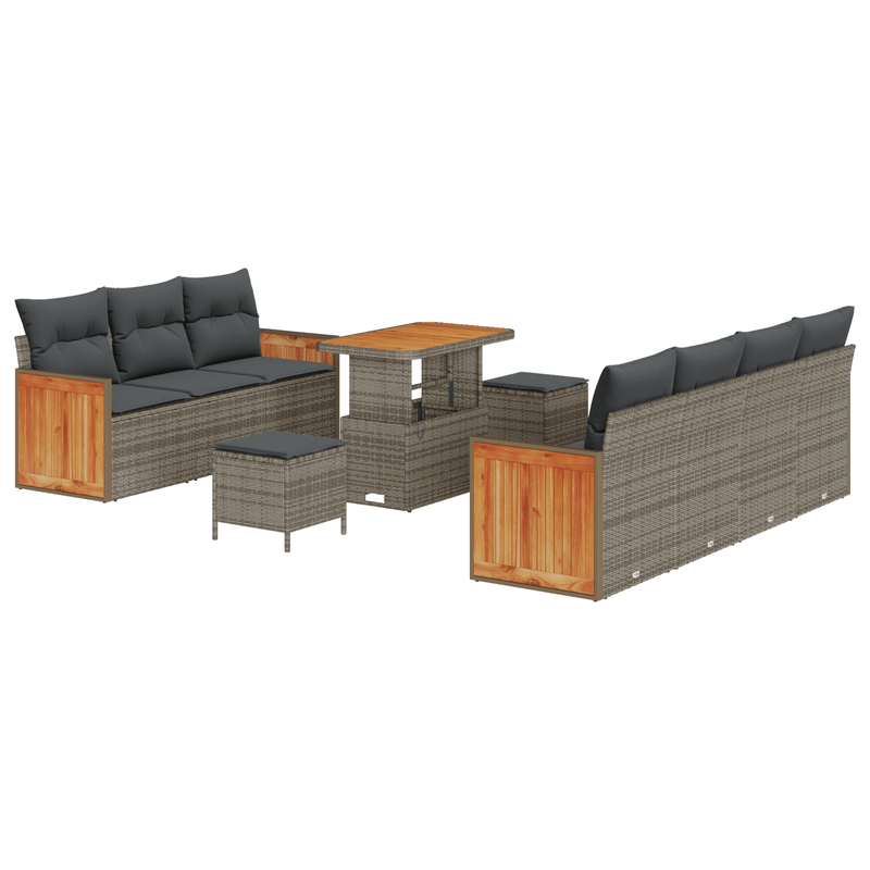 Casa si Gradina - Gradina si terasa - Mobilier exterior - Canapele si fotolii gradina - Set canapea de gradina  cu 10 piese, gri, poliratan, acacia - Infinity.ro