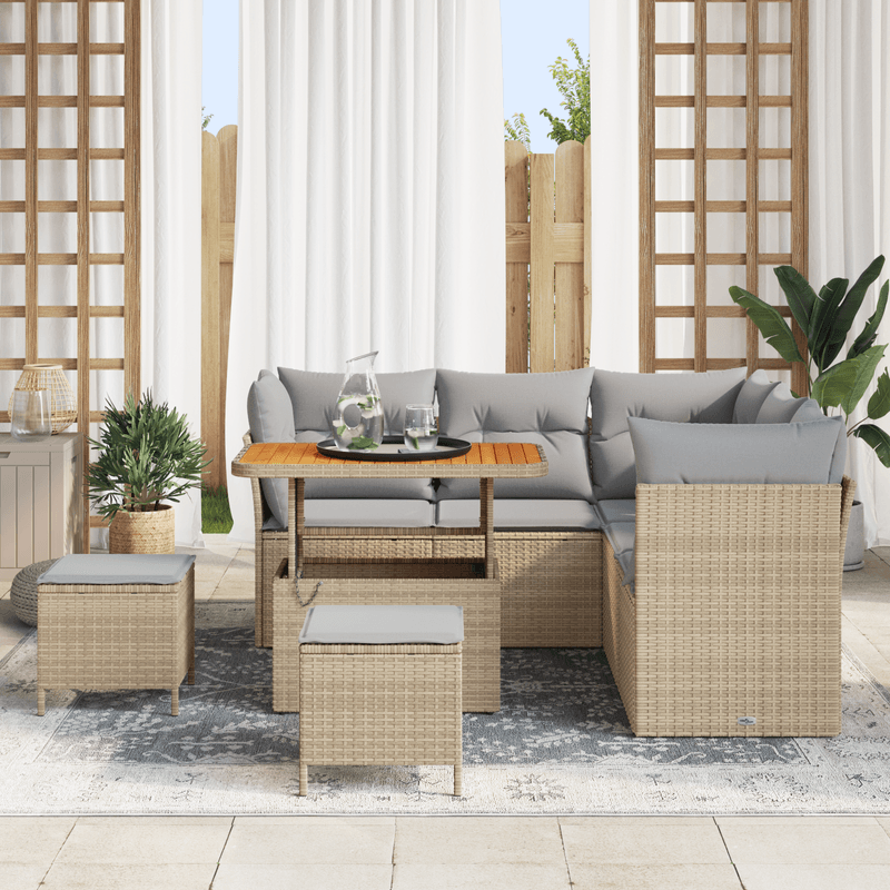 Casa si Gradina - Gradina si terasa - Mobilier exterior - Canapele si fotolii gradina - Set de Canapea pentru Gradina cu 8 Piese cu Perne Bej Ratan Polimeric Acacia - Infinity.ro