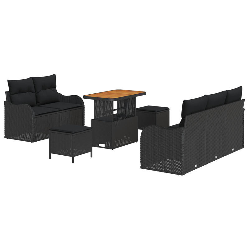 Casa si Gradina - Gradina si terasa - Mobilier exterior - Canapele si fotolii gradina - Set de sofa pentru gradina  cu perne negre din ratan poliester si acacia - Infinity.ro