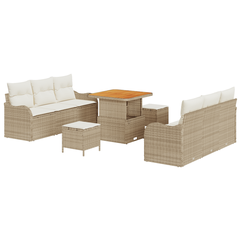 Casa si Gradina - Gradina si terasa - Mobilier exterior - Canapele si fotolii gradina - Set Canapea Gradina 9 Piese cu Pernite Bej Ratan Poli Acacia - Infinity.ro