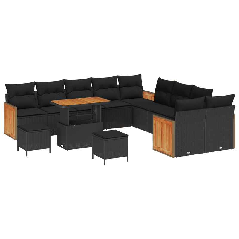 Casa si Gradina - Gradina si terasa - Mobilier exterior - Canapele si fotolii gradina - Set de sofa de gradina  cu 13 piese si perne Negru Poliratan Acacia - Infinity.ro