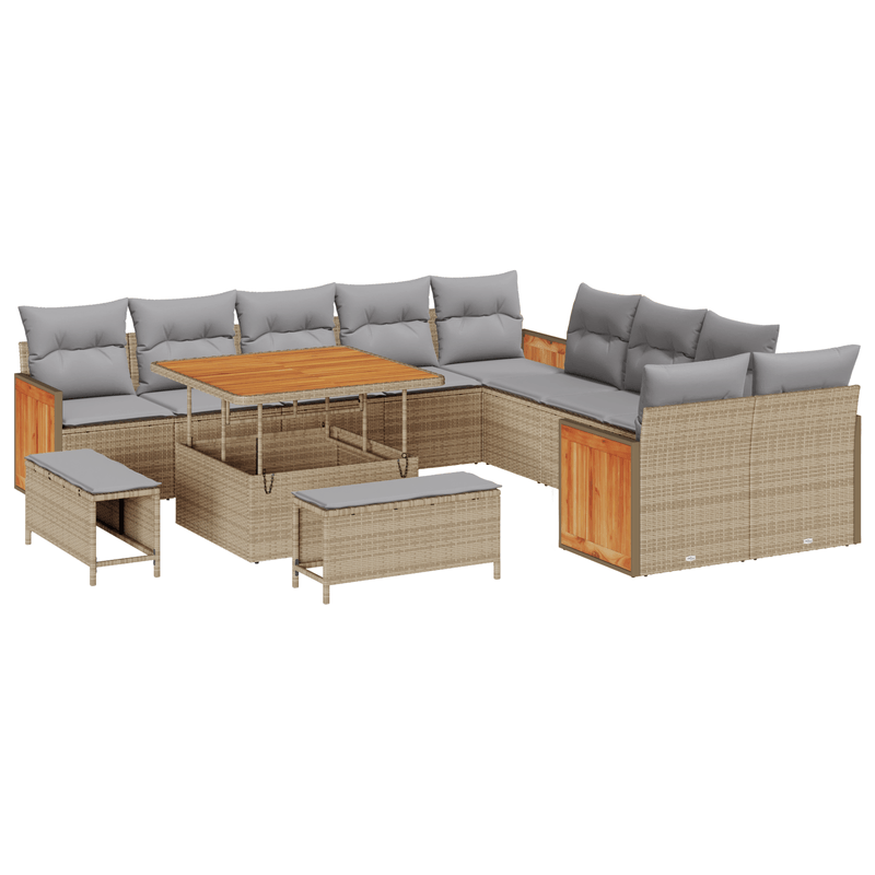 Casa si Gradina - Gradina si terasa - Mobilier exterior - Canapele si fotolii gradina - Set de 13 Piese pentru Gradina  cu Perne Bej din Ratan Polimeric Acacia - Infinity.ro