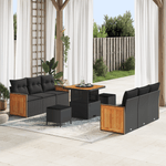 Casa si Gradina - Gradina si terasa - Mobilier exterior - Canapele si fotolii gradina - Set de 9 piese de sofa de gradina  cu perne Negre Ratan Polimeric Acacia - Infinity.ro