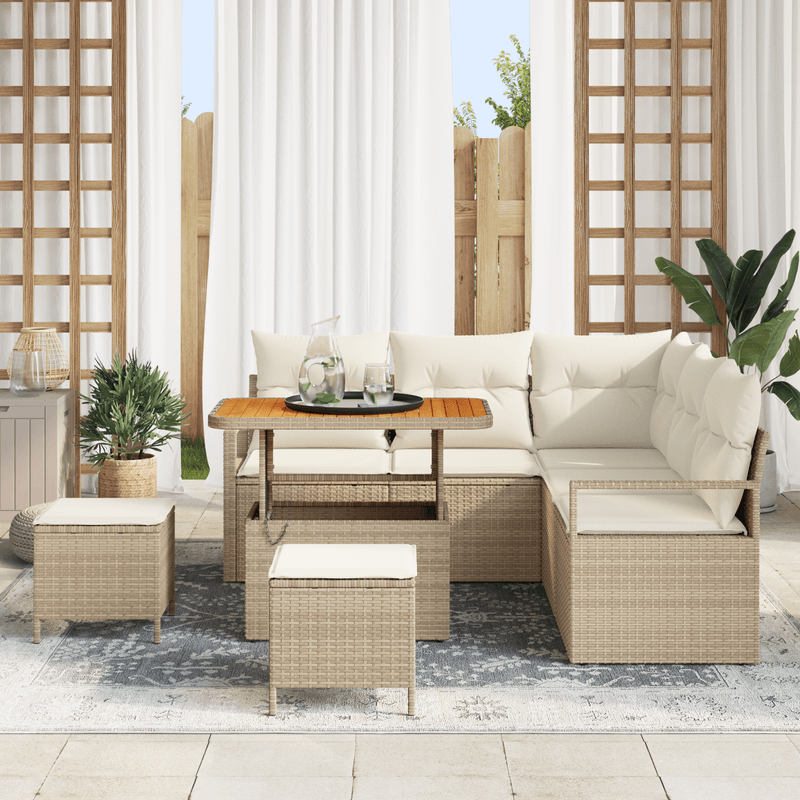 Casa si Gradina - Gradina si terasa - Mobilier exterior - Canapele si fotolii gradina - Set canapele gradina  8 piese cu perne bej poliratan acacia - Infinity.ro