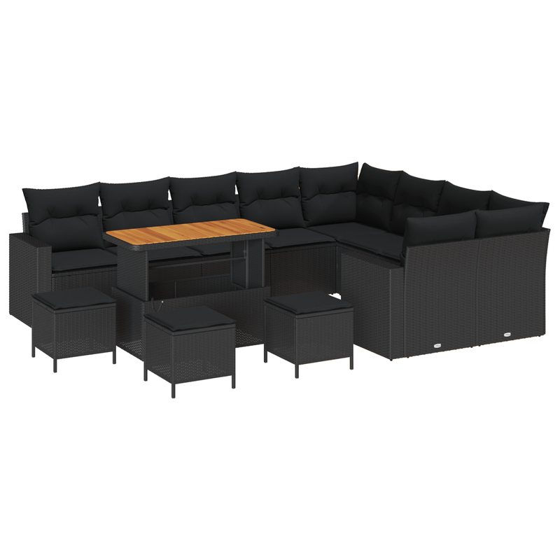 Casa si Gradina - Gradina si terasa - Mobilier exterior - Canapele si fotolii gradina - Set de canapea pentru gradina  13 piese cu perne Negru Poliratan Acacia - Infinity.ro
