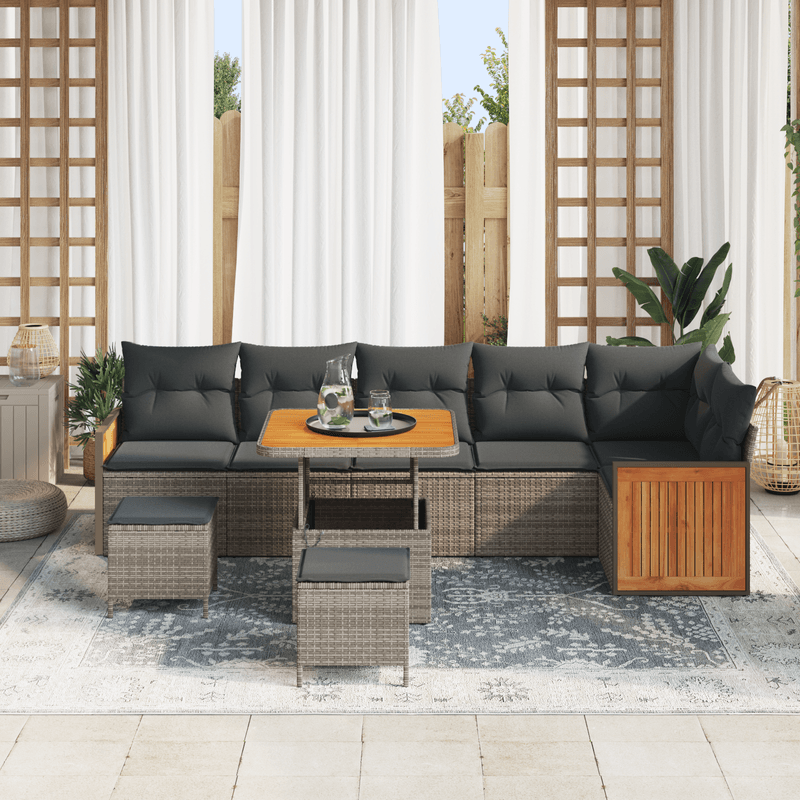 Casa si Gradina - Gradina si terasa - Mobilier exterior - Canapele si fotolii gradina - Set de canapele de gradina  cu perne gri din ratan poli acacia - Infinity.ro