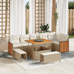 Casa si Gradina - Gradina si terasa - Mobilier exterior - Canapele si fotolii gradina - Set de 9 piese de canapele pentru gradina cu perne bej din poliratan acacia - Infinity.ro