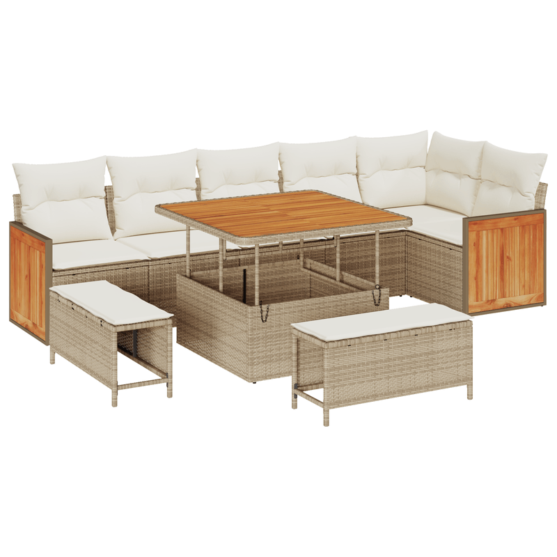 Casa si Gradina - Gradina si terasa - Mobilier exterior - Canapele si fotolii gradina - Set de 9 piese de canapele pentru gradina cu perne bej din poliratan acacia - Infinity.ro