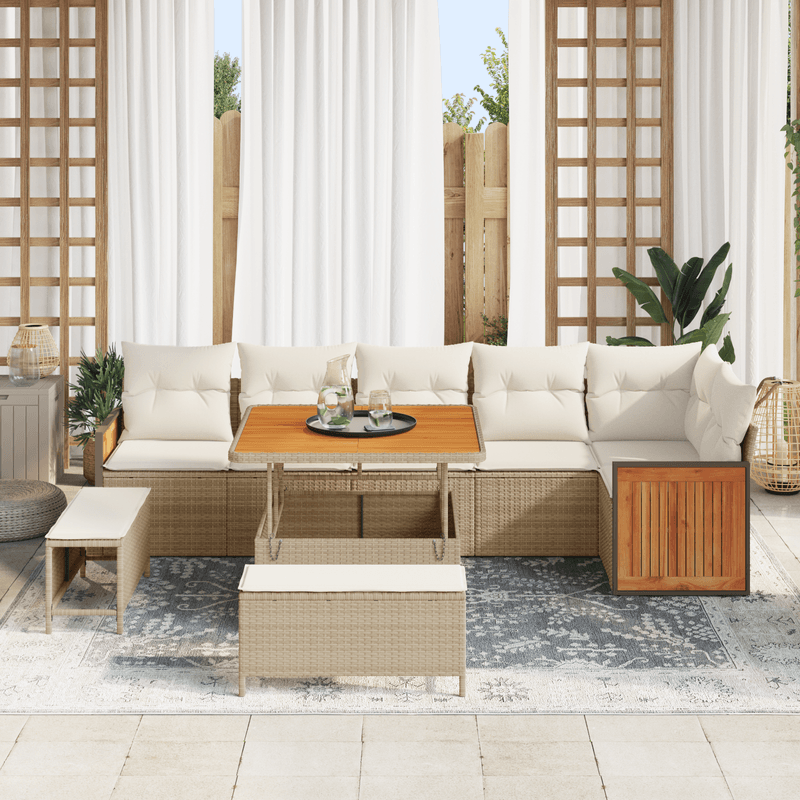 Casa si Gradina - Gradina si terasa - Mobilier exterior - Canapele si fotolii gradina - Set de 9 piese de canapele pentru gradina cu perne bej din poliratan acacia - Infinity.ro