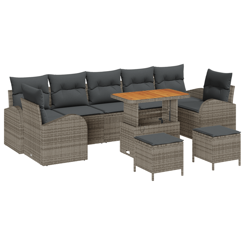 Casa si Gradina - Gradina si terasa - Mobilier exterior - Canapele si fotolii gradina - Set de canapea pentru gradina  cu 10 piese si perne gri din poliratan si acacia - Infinity.ro