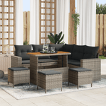 Casa si Gradina - Gradina si terasa - Mobilier exterior - Canapele si fotolii gradina - Set Canapea Gradina  9 Piese cu Perne Gri din Ratan Poli Acacia - Infinity.ro