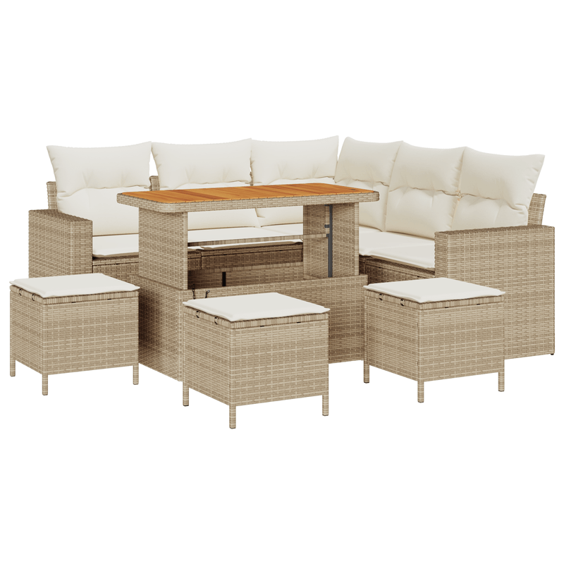 Casa si Gradina - Gradina si terasa - Mobilier exterior - Canapele si fotolii gradina - Set de Canapea Gradina cu 9 Piese si Perne Bej Poliratan Acacia - Infinity.ro