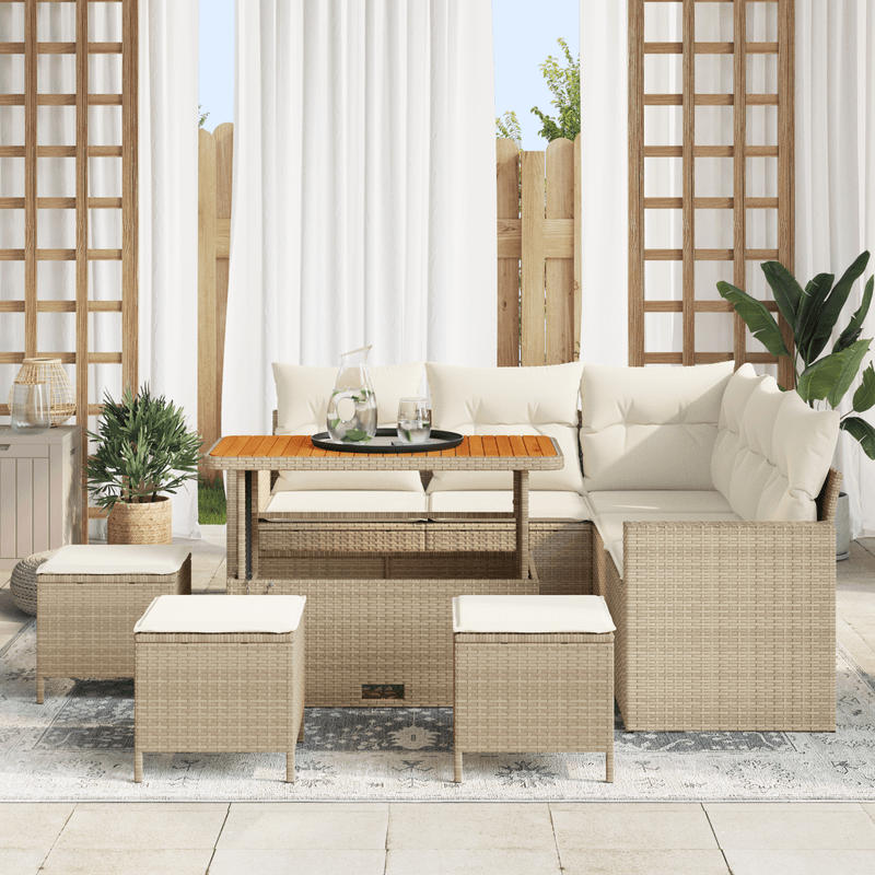 Casa si Gradina - Gradina si terasa - Mobilier exterior - Canapele si fotolii gradina - Set de Canapea Gradina cu 9 Piese si Perne Bej Poliratan Acacia - Infinity.ro