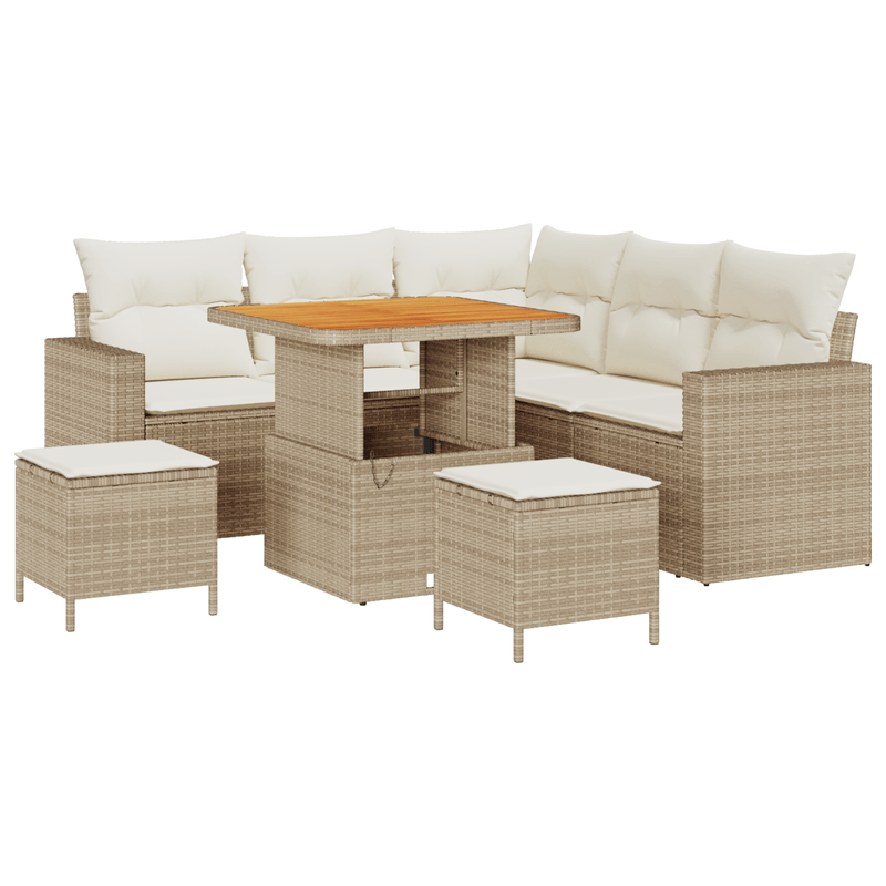 Casa si Gradina - Gradina si terasa - Mobilier exterior - Canapele si fotolii gradina - Set de Canapea pentru Gradina  cu 8 Piese si Perne Bej Poliratan Acacia - Infinity.ro