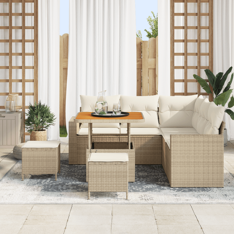 Casa si Gradina - Gradina si terasa - Mobilier exterior - Canapele si fotolii gradina - Set de Canapea pentru Gradina  cu 8 Piese si Perne Bej Poliratan Acacia - Infinity.ro