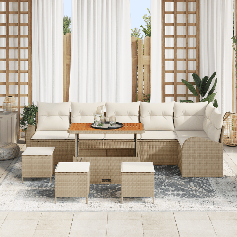 Casa si Gradina - Gradina si terasa - Mobilier exterior - Canapele si fotolii gradina - Set de 10 Piese Canapea Gradina cu Perne Bej Ratan Polimeric Acacia - Infinity.ro