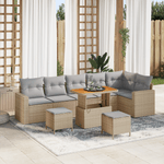 Casa si Gradina - Gradina si terasa - Mobilier exterior - Canapele si fotolii gradina - Set canapea de gradina cu 9 piese si perne bej din ratan poli si acacia - Infinity.ro