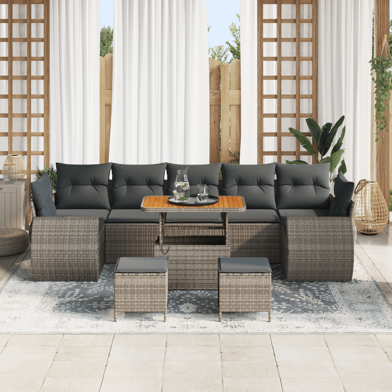 Casa si Gradina - Gradina si terasa - Mobilier exterior - Canapele si fotolii gradina - Set de canapele pentru gradina  cu 10 piese si perne gri din ratan poli si acacia - Infinity.ro