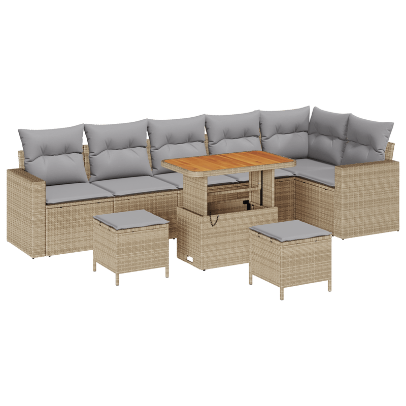 Casa si Gradina - Gradina si terasa - Mobilier exterior - Canapele si fotolii gradina - Set canapea de gradina cu 9 piese si perne bej din ratan poli si acacia - Infinity.ro