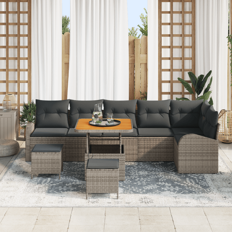 Casa si Gradina - Gradina si terasa - Mobilier exterior - Canapele si fotolii gradina - Set de canapea de gradina  cu 9 piese si perne gri din ratan poli si acacia - Infinity.ro