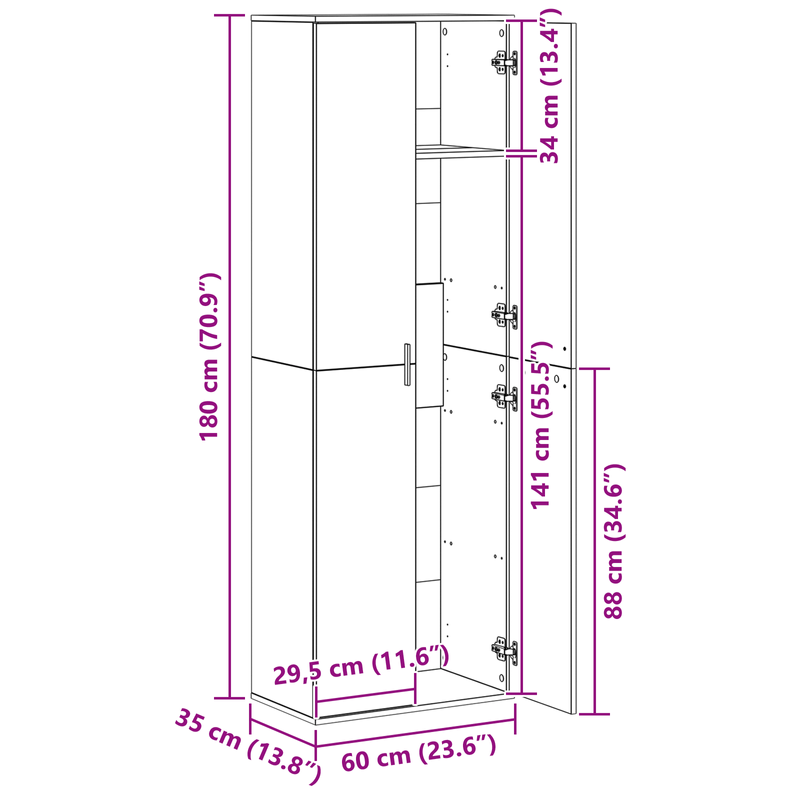 Casa si Gradina - Mobilier - Dulapuri si sifoniere - Dulapuri - Dulap de depozitare inalt din Stejar Artizanal 60x35x180 cm Lemn aglomerat - Infinity.ro