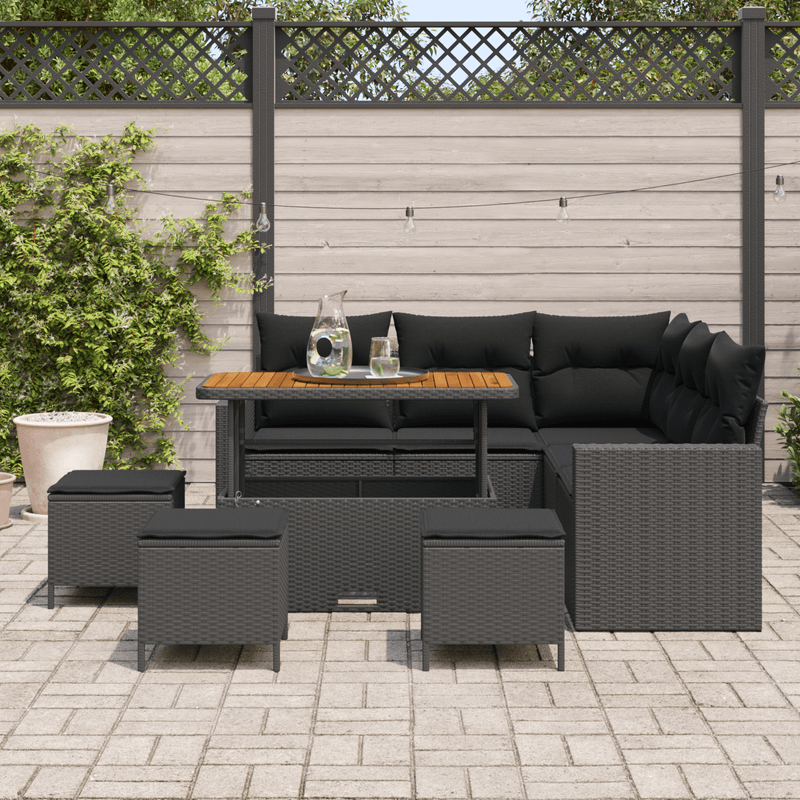Casa si Gradina - Gradina si terasa - Mobilier exterior - Canapele si fotolii gradina - Set canapea pentru gradina  cu 9 piese si perne Negru Poliratan Acacia - Infinity.ro