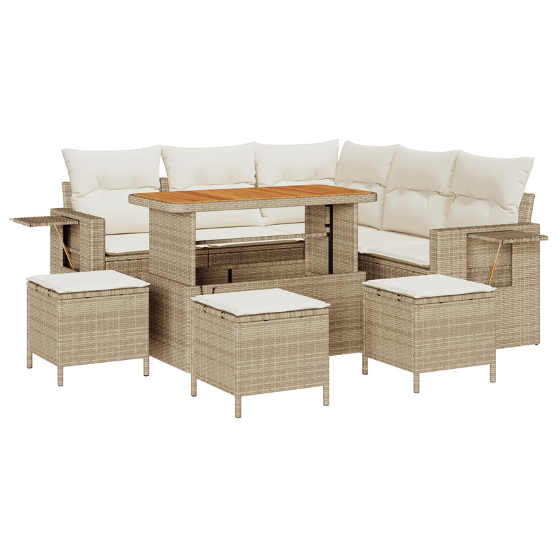 Casa si Gradina - Gradina si terasa - Mobilier exterior - Canapele si fotolii gradina - Set canapea gradina  cu perne bej ratan polimeric acacia - Infinity.ro