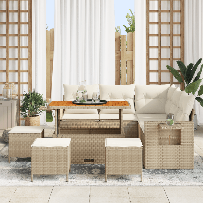 Casa si Gradina - Gradina si terasa - Mobilier exterior - Canapele si fotolii gradina - Set canapea gradina  cu perne bej ratan polimeric acacia - Infinity.ro